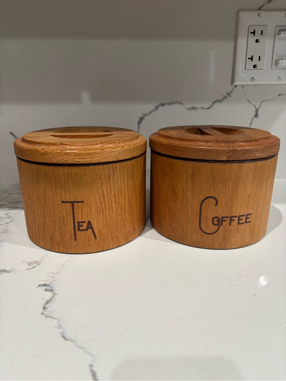 Wooden Tea & Coffee Canister Set - Natural Brown Finish